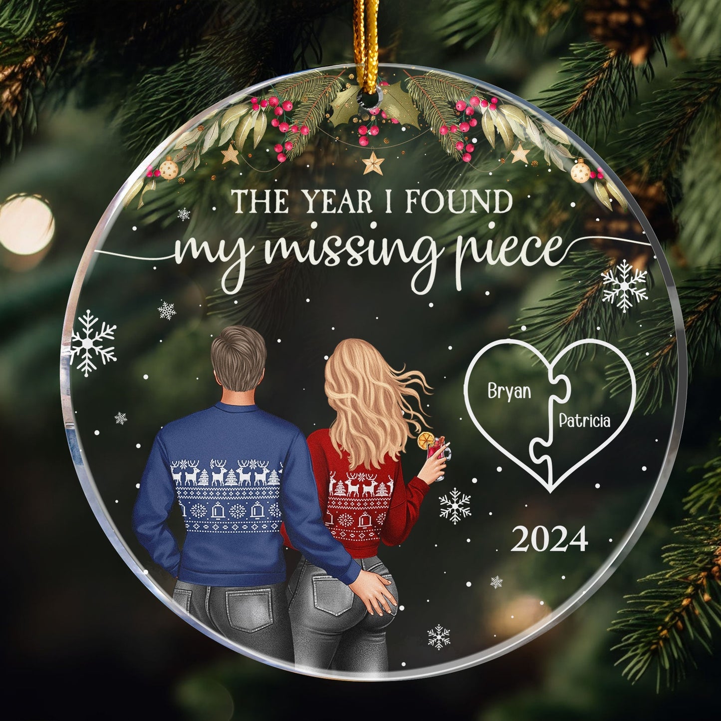 Personalized Acrylic Ornament for Couple, The Year I Found My Missing Piece Christmas Tree Decor, Unique Gift