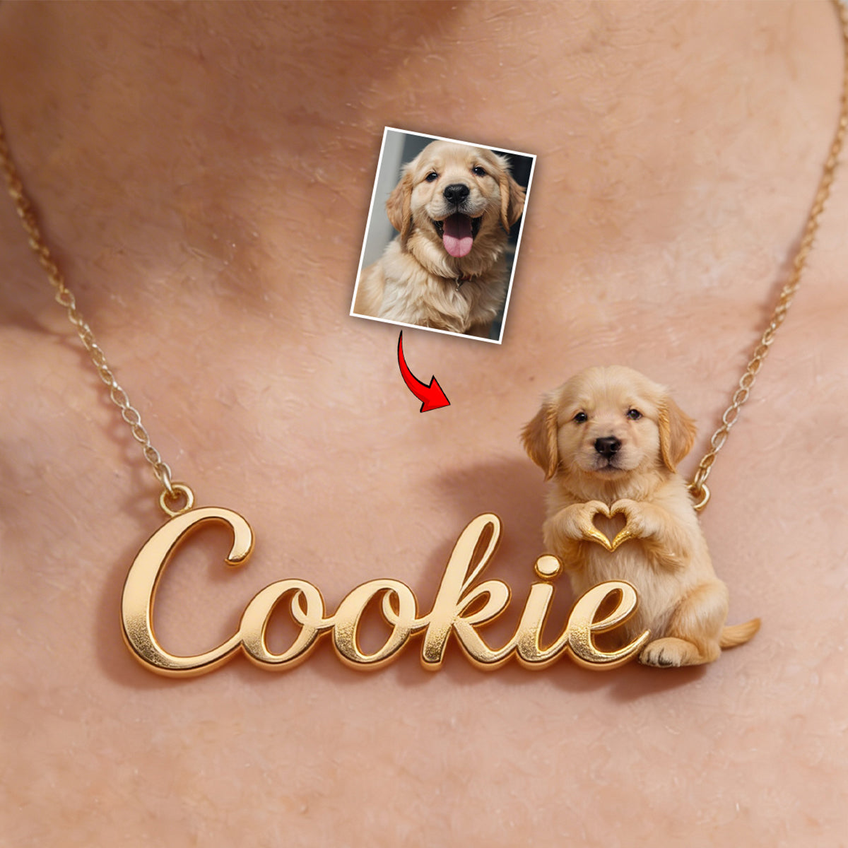 Custom Any Photo - Personalized Dog Shaped Metal Pendant Necklace
