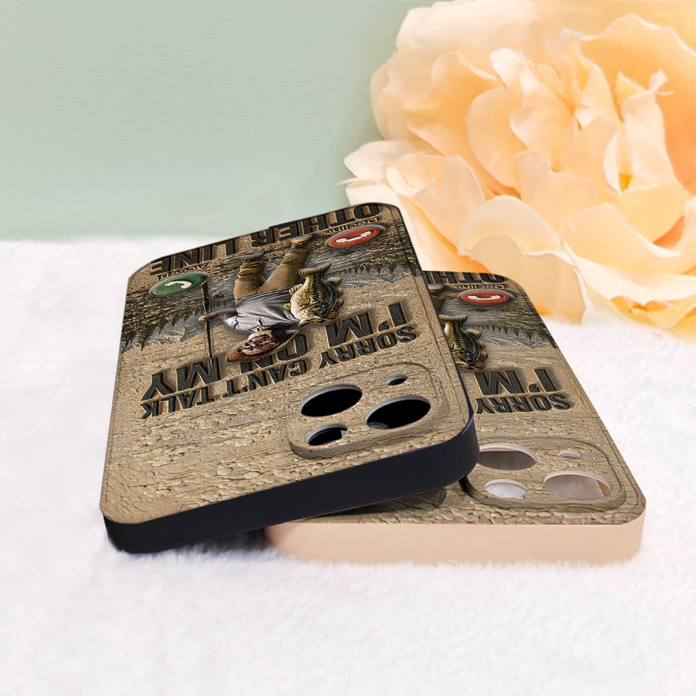I'm On My Other Line, Fishing Lover Gift - Personalized Fishing 3D Embossed Leather Phone Case