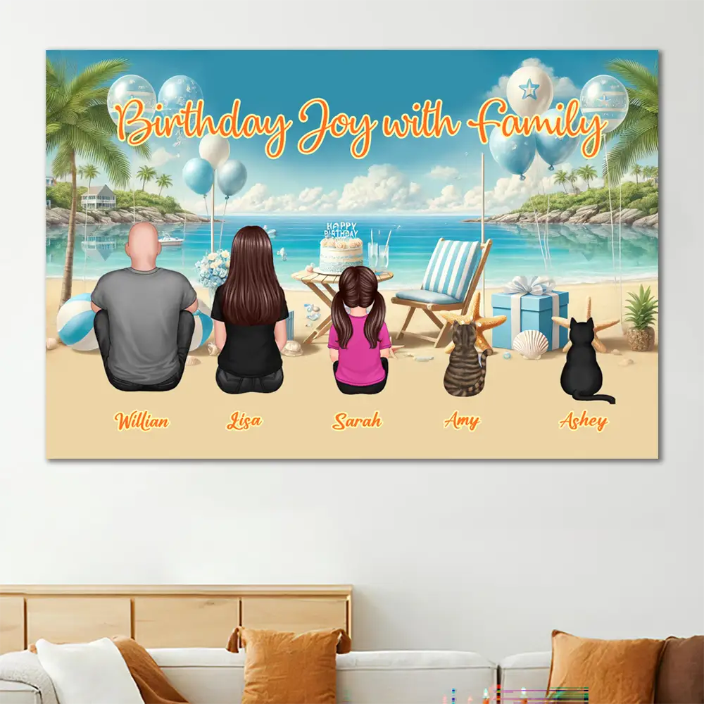 Birthday Family Back View Design - Personalized Keychain, Poster, Car Hanger, Wallet Card, Pillow, and Sticker, Unique Gift