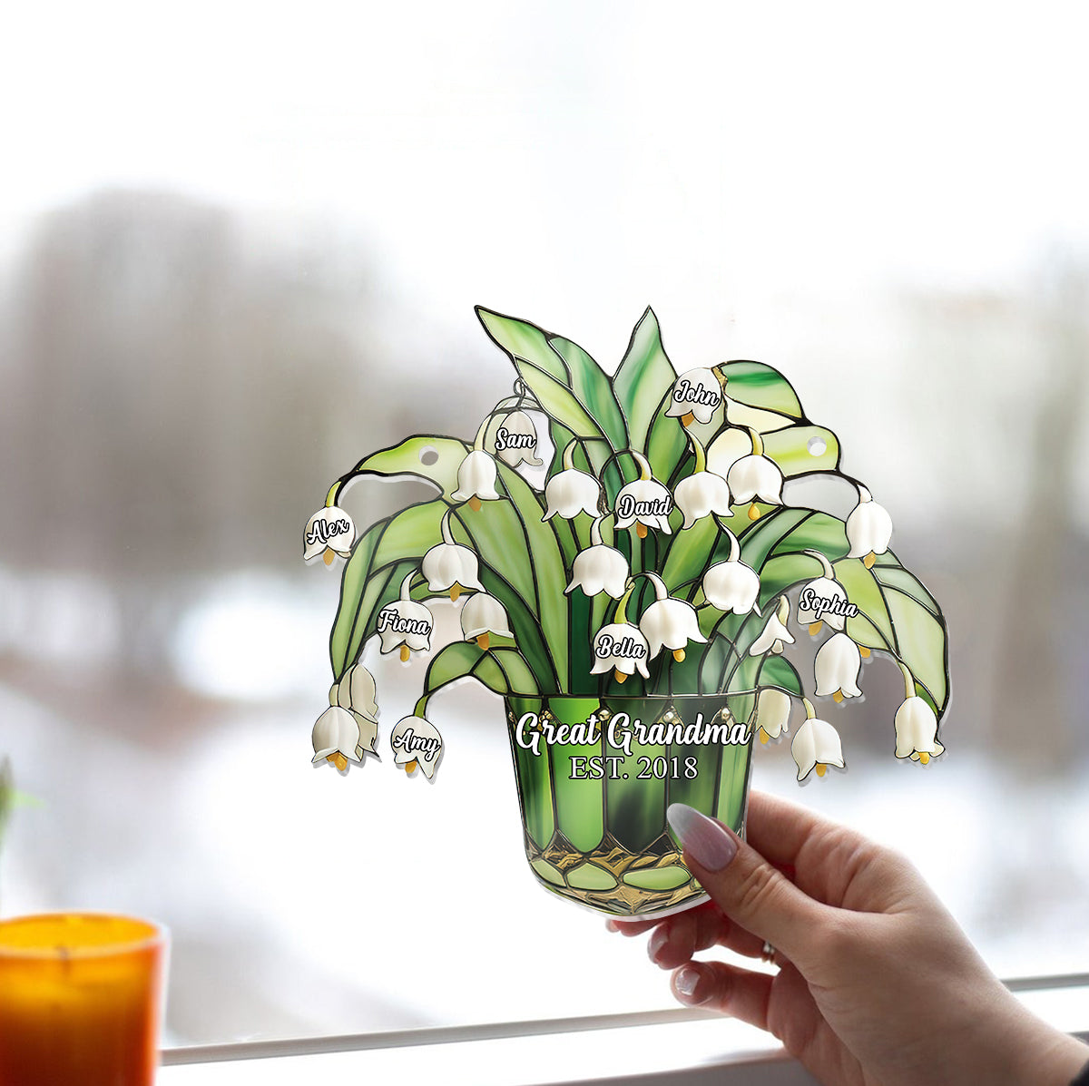 Lily Of The Valley Nana Mom Great Grandma - Personalized Grandma Window Hanging Suncatcher Ornament