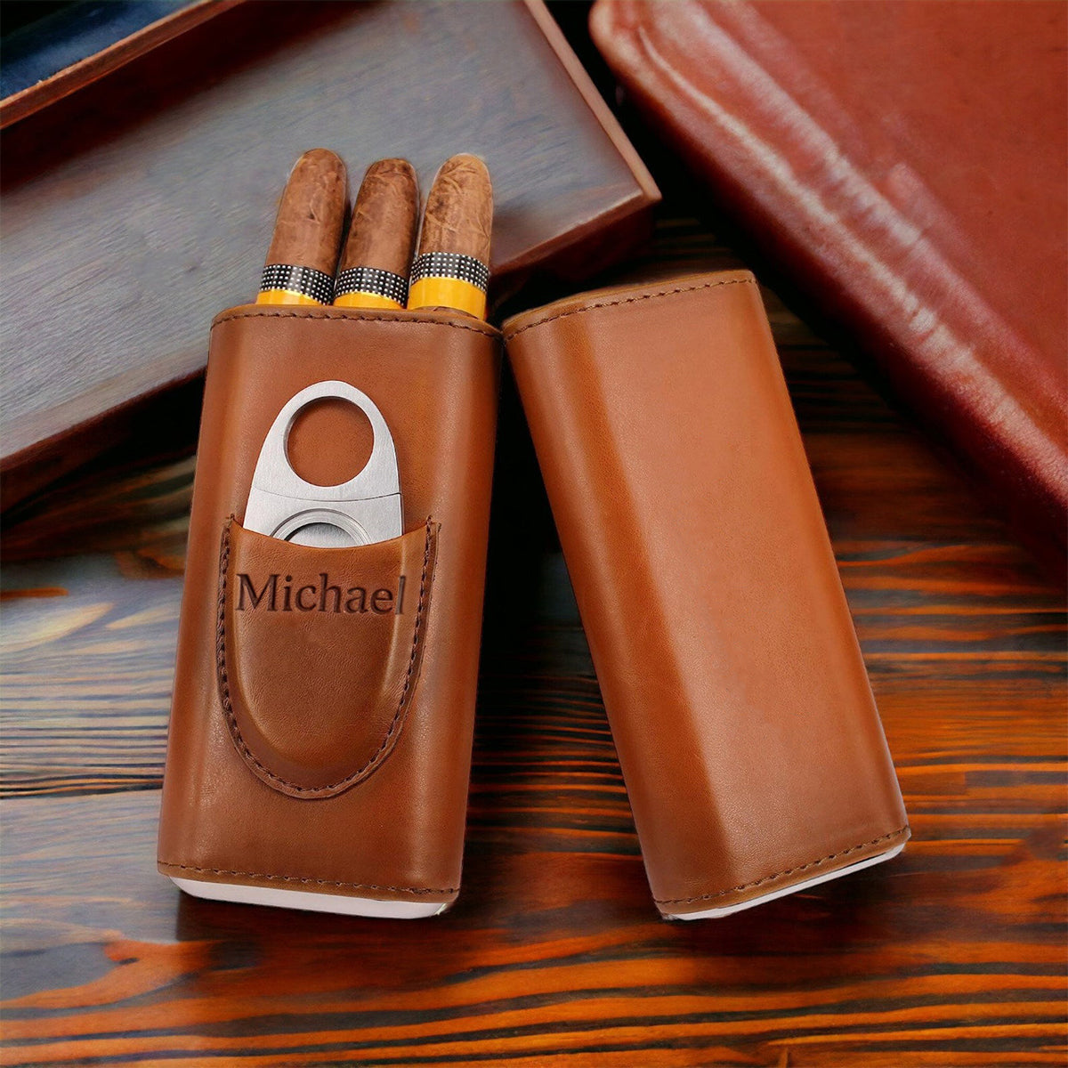 Dad Loves Cigars - Personalized Father Leather Cigar Humidor Case