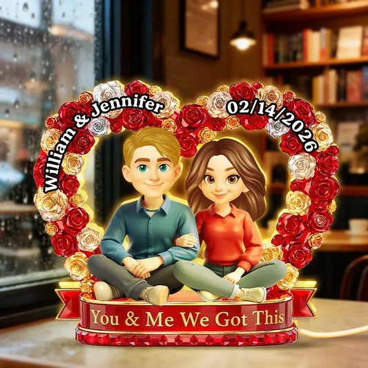Personalized Acrylic Light Box Flower Heart Couple Night Light for Bedroom or Bookshelf Display, Unique Gift for Couples