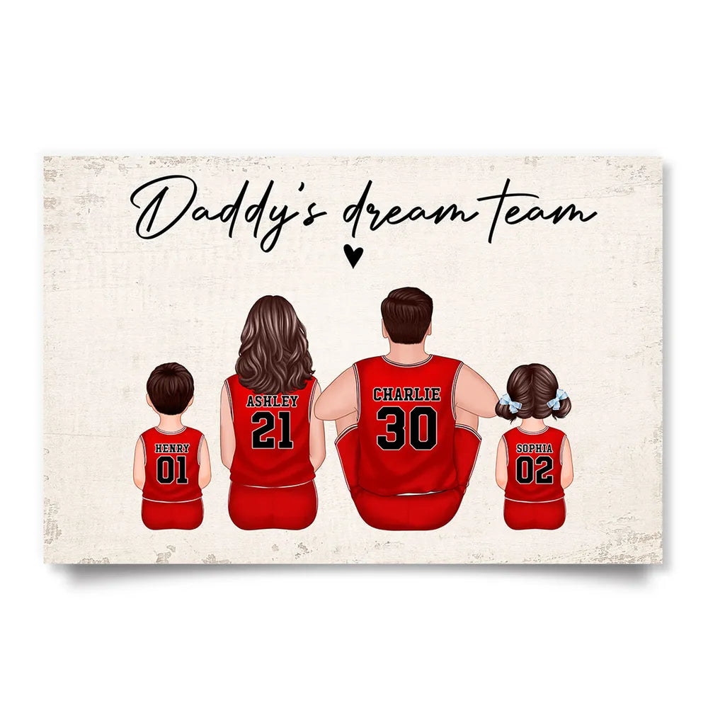 “Daddy’s Dream Team” Personalized Basketball Poster / Canvas – Heartfelt Father’s Day Gift for Dad