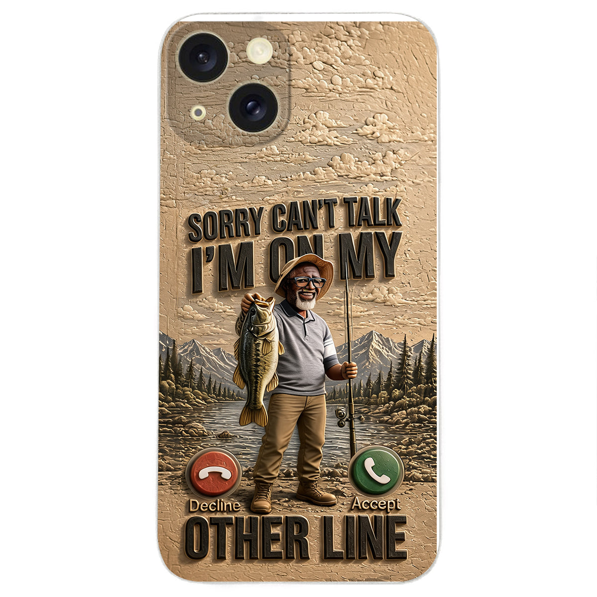 I'm On My Other Line, Fishing Lover Gift - Personalized Fishing 3D Embossed Leather Phone Case