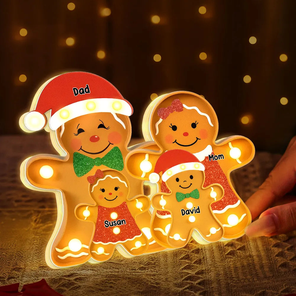 Family Acrylic Light Box – Personalized Gingerbread Christmas Decoration, Clear and Collectible Holiday Gift