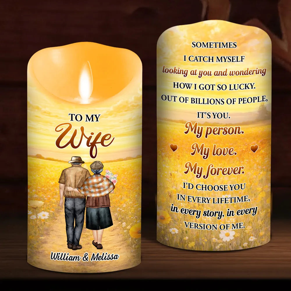 Personalized Flameless LED Candle with Sunset Couple Hugging Art Romantic Unique Gift for Wife Warm Glow Decor