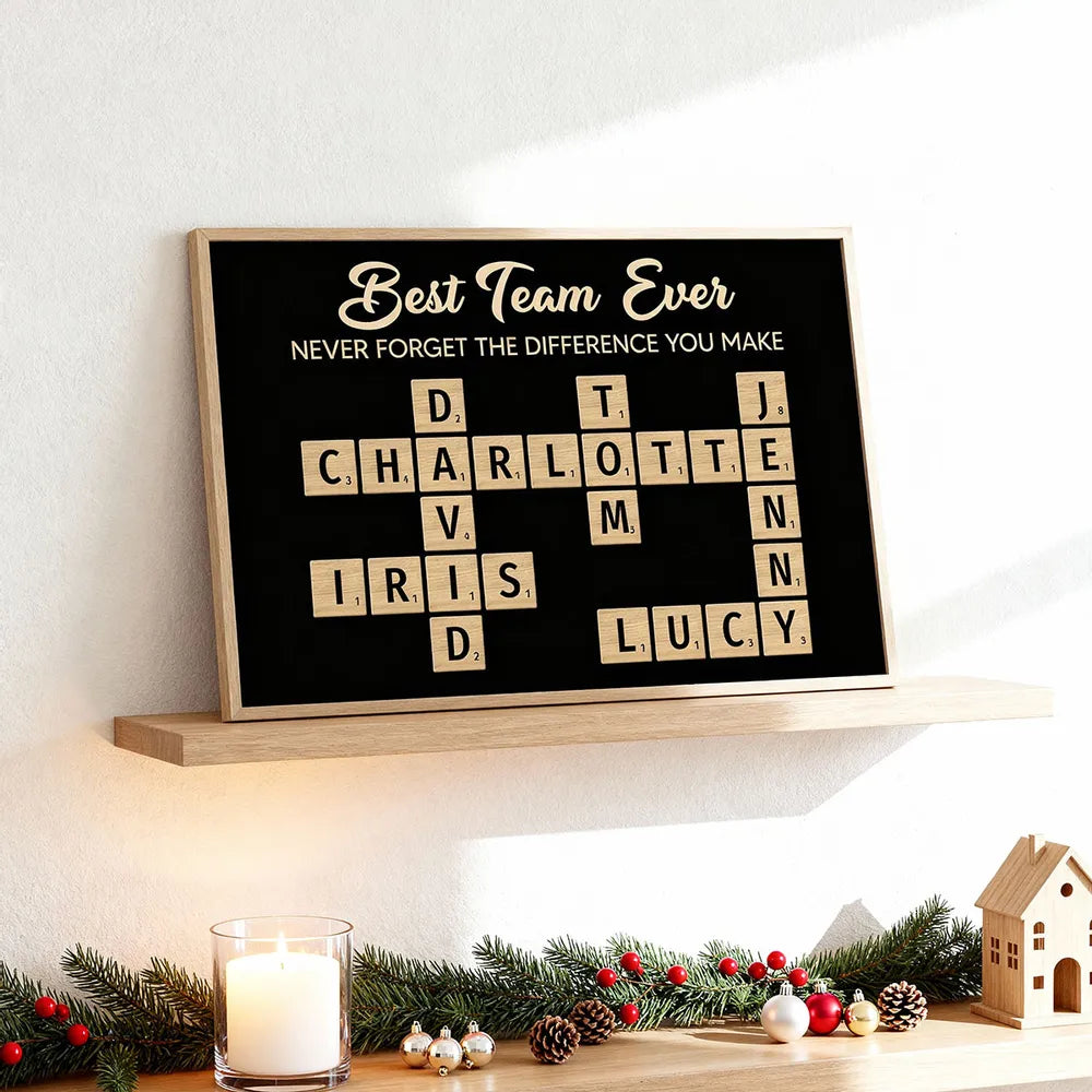 Best Team Ever Personalized Poster with Crossword Tile Art, Office Wall Decor, Meaningful Thank You Gift for Coworkers & Boss