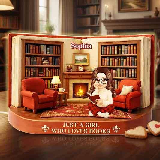 Personalized Acrylic Light Box Just A Girl Who Loves Books Cozy Reading Room Warm Glow Unique Gift for Book Lovers