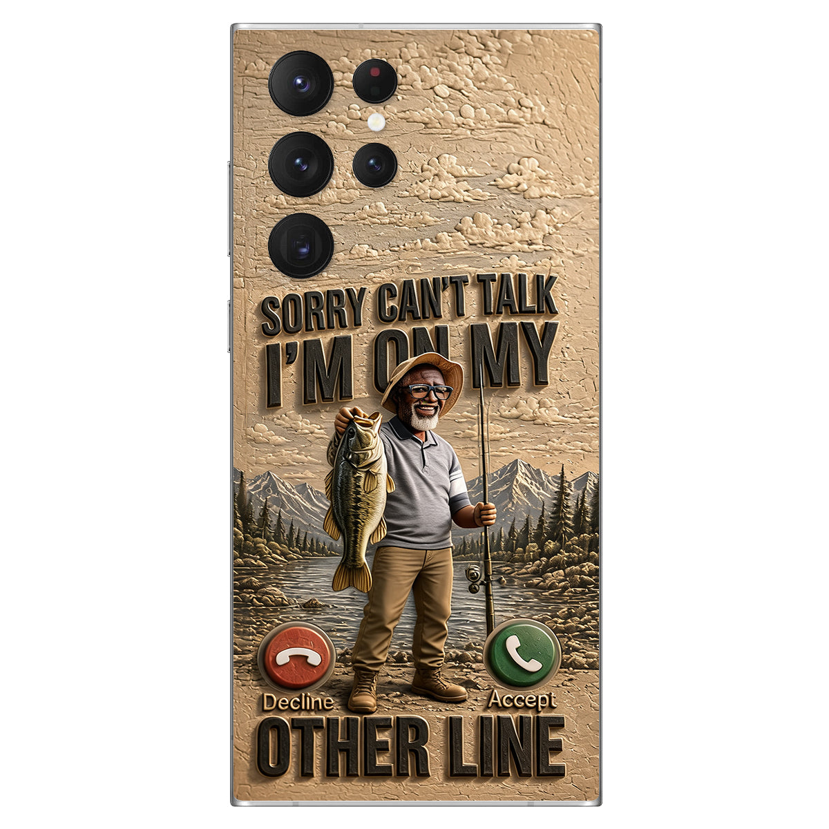 I'm On My Other Line, Fishing Lover Gift - Personalized Fishing 3D Embossed Leather Phone Case