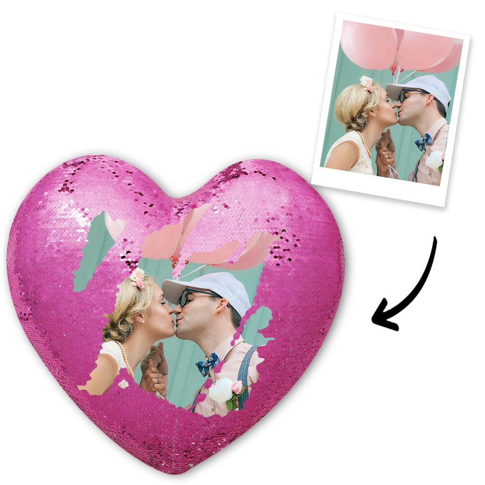 Any Photo - Personalized Couple Heart Magic Sequin Pillow