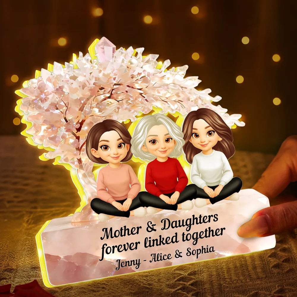 Personalized Acrylic Light Box Mother and Daughters Sitting Together Warm Glow Keepsake, Unique Gift for Mom