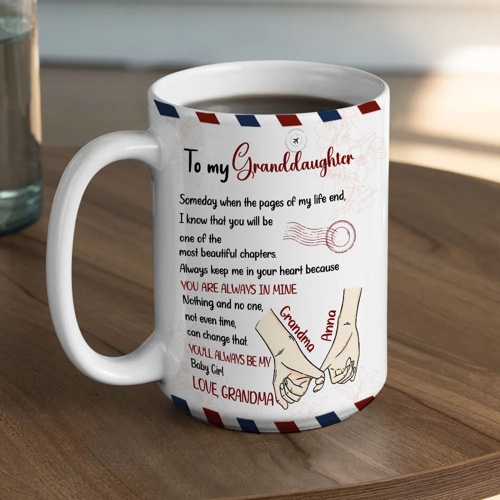 To My Daughter Ceramic Mug, Personalized Sweet Message, Cute Handholding Art, Unique Gift For Daughter