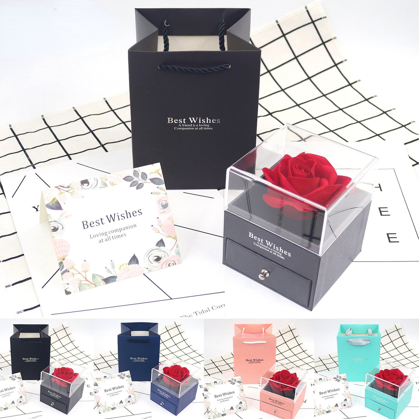 Many Color Gift Rose Jewelry Gift Box With Card And Bag
