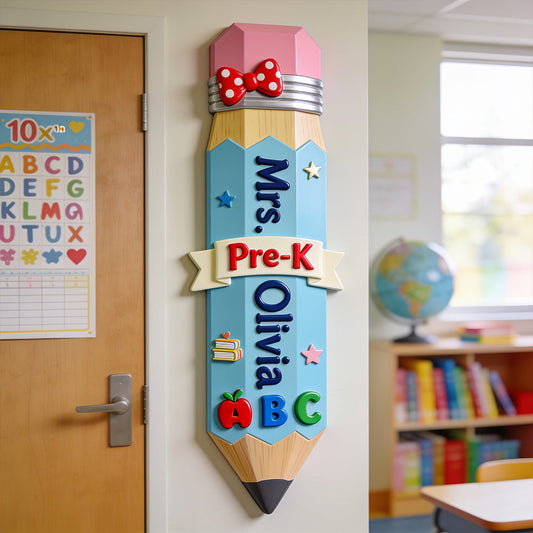 Giant Pencil 3D Shaped Wall Sign - Personalized Teacher Custom Shaped Wood Sign