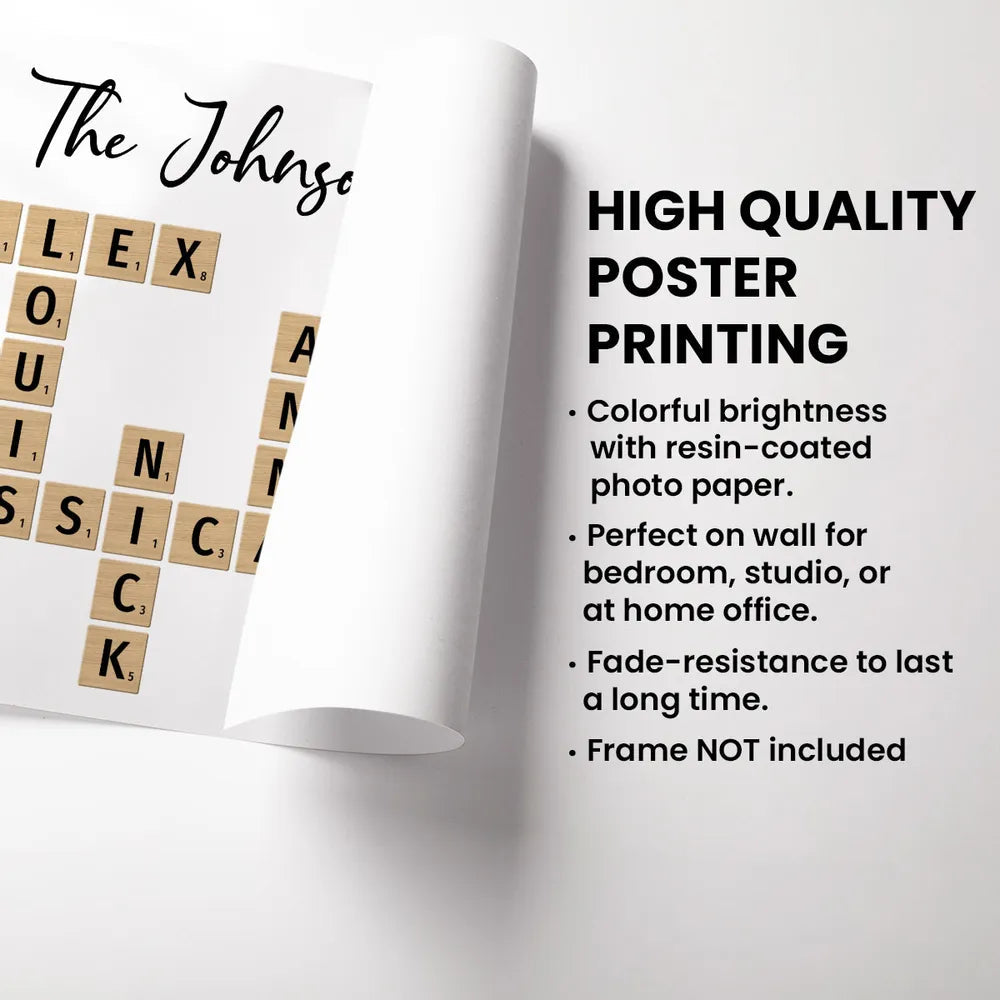 Personalized Poster or Keychain or Ornament or Plaque - Family Hands In Hands Crossword Puzzle Art Created In A Moment Treasured Forever