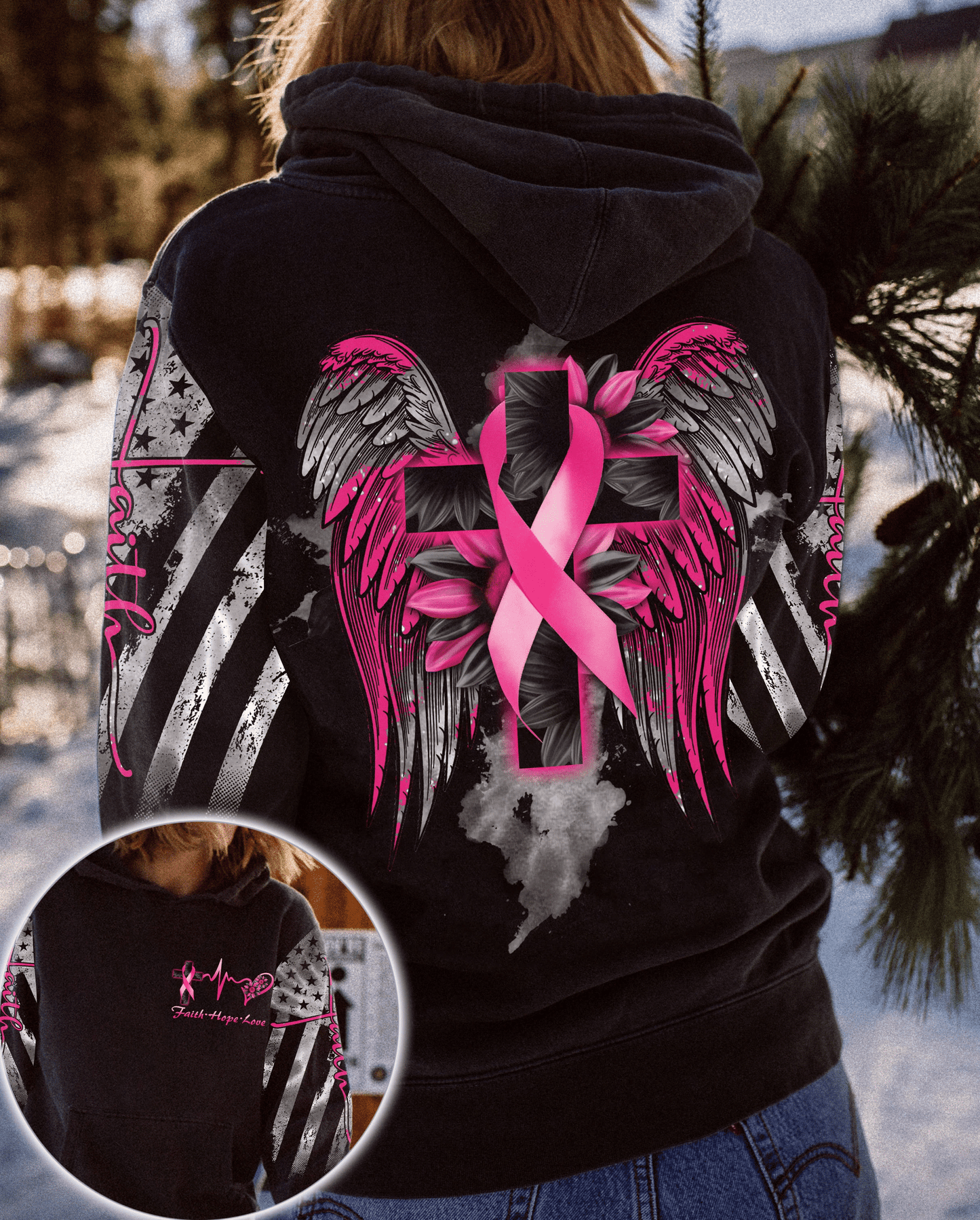 Cross Wing Sunflower Breast Cancer - Breast Cancer Awareness All Over T-shirt and Hoodie 0822