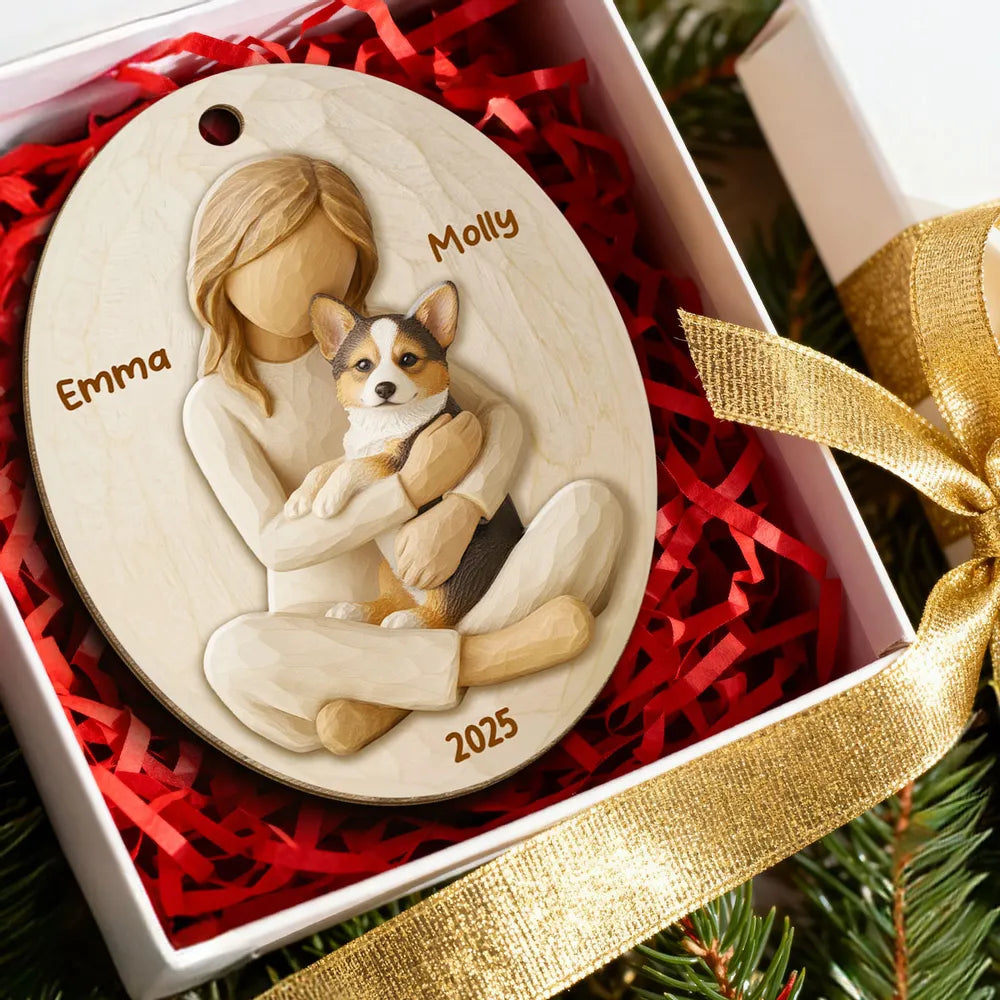 Custom Dog Breed & Name Ornament, Cozy Pet Lover Christmas Keepsake, Engraved Wooden Gift for Her and Their Fur Baby