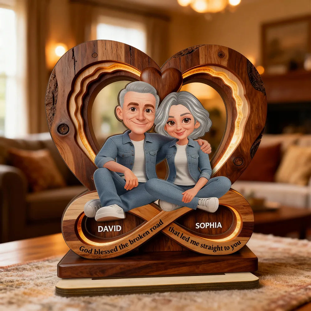 Personalized Couple Infinity Heart 2-Layer Wooden Plaque for Cozy Living Room Display, Unique Romantic Gift for Her or Him
