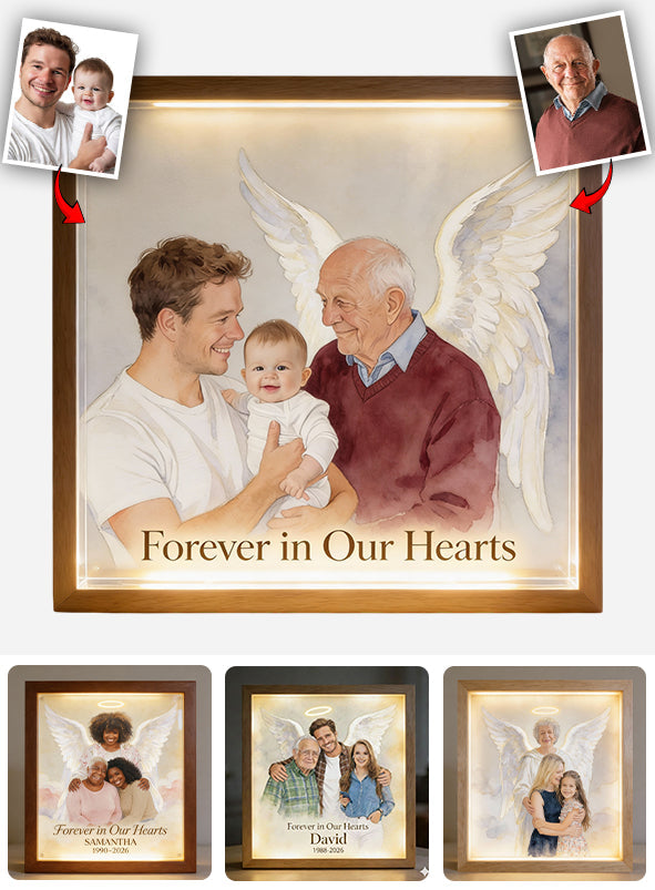 Add Deceased Person from Different Photos - Personalized Memorial Wooden Frame LED Light