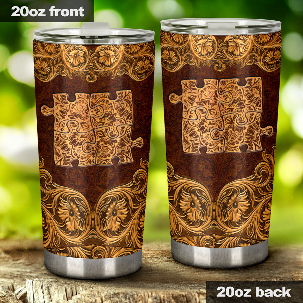 Autism Leather Pattern Print Autism Awareness Tumbler 0622