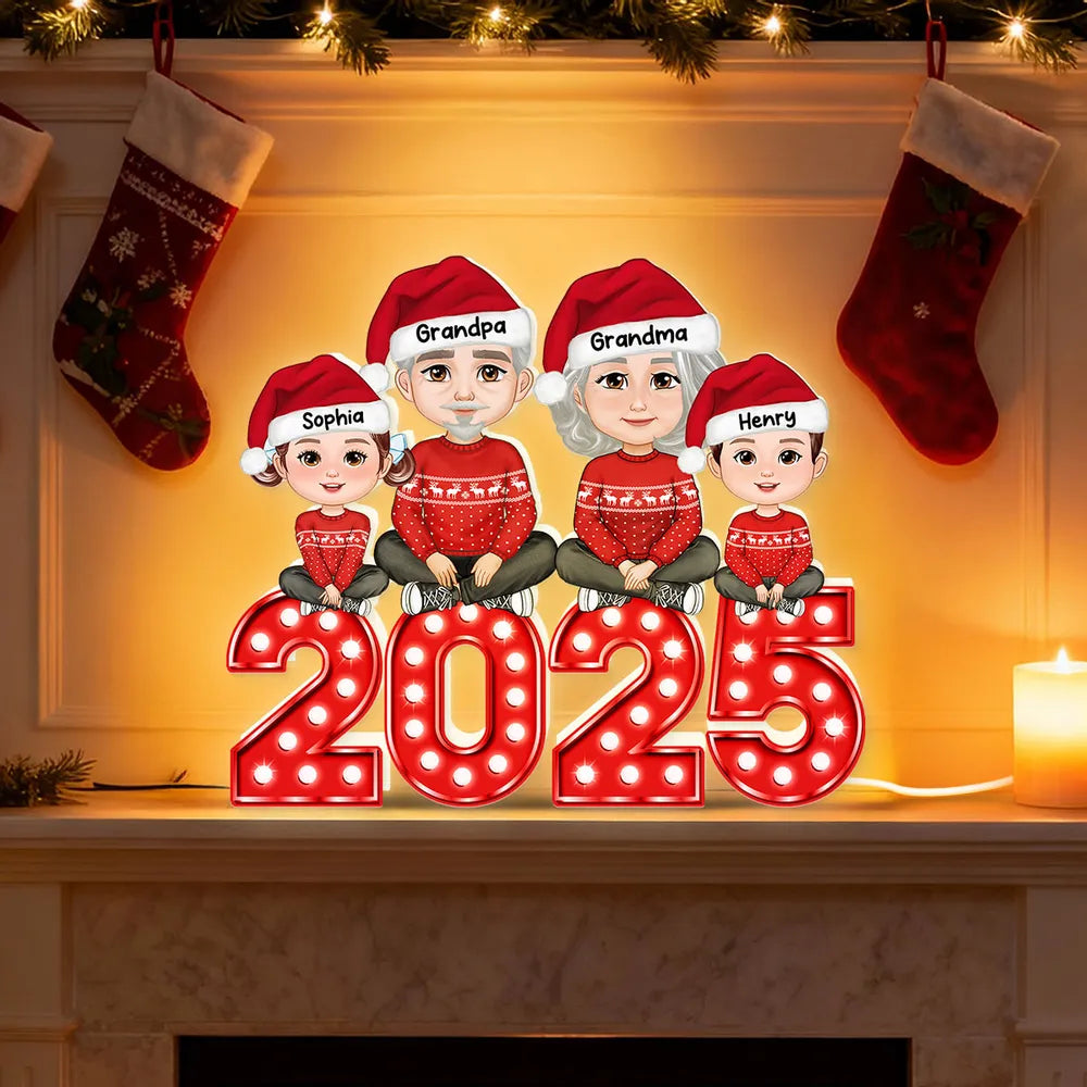 Christmas Grandparents & Grandkids Acrylic Light Box with Marquee Numbers, soft warm glow, unique gift for Grandma & Grandpa