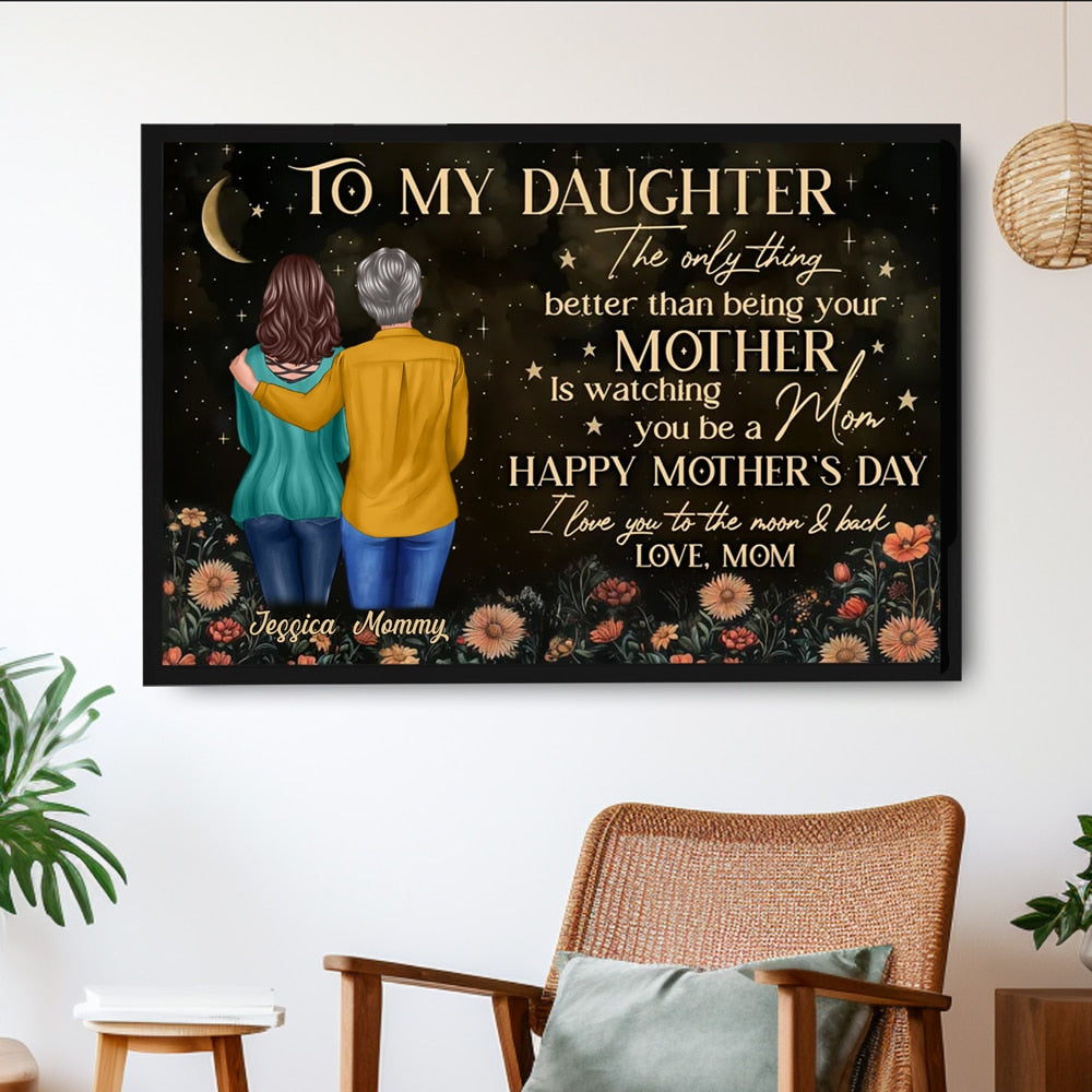 Vintage Floral Moon To My Daughter From Mom Happy Mother's Day Personalized Poster, Keychain, Plaque, Pillow, Ornament & More, Heartfelt Mother's Day Gift for Daughter