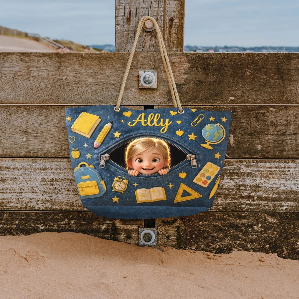 Back To School Gift for Kids - Personalized Kid Beach Bag With Plush Charm