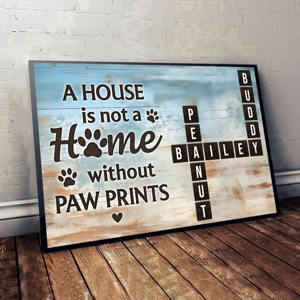 Home With Paw Prints Pet Crossword Puzzle Art - Personalized Dog Canvas And Poster