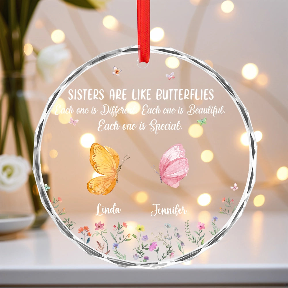 Crystal Ornament with Butterfly and Floral Design, Sisterly Bond Keepsake, Perfect Friendship Gift