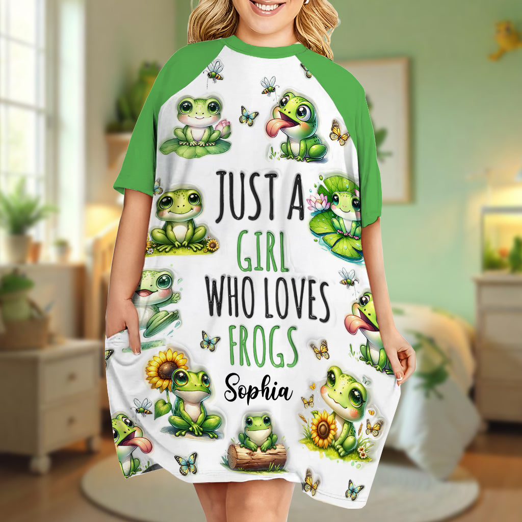 Just A Girl Who Loves Frogs - Personalized Frog Sleep T-shirt Dress