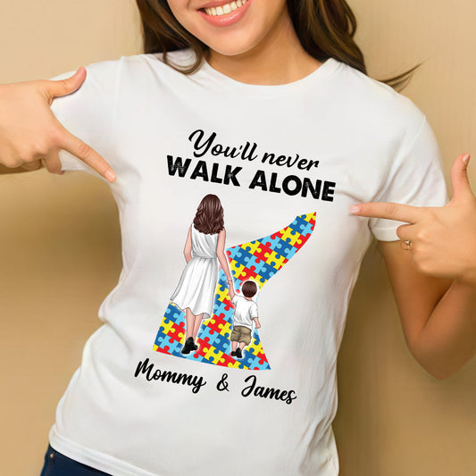 You’ll Never Walk Alone – Customizable Family T-Shirt for Mommy & Child with Puzzle Design, Gift for Mother or Lover