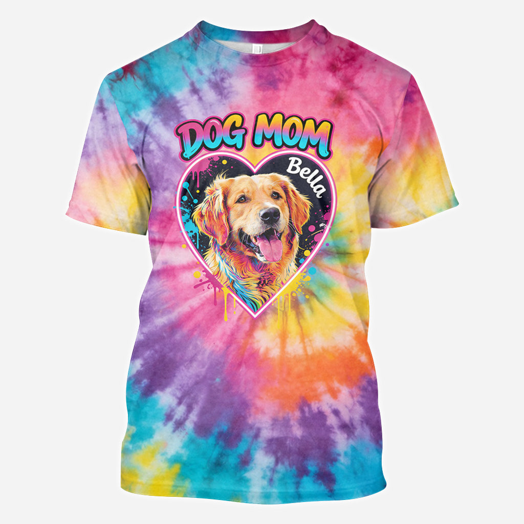Custom Tie Dye Shirt For Dog Mom/ Dog Dad/ Cat Mom... - Personalized Dog All Over Shirt