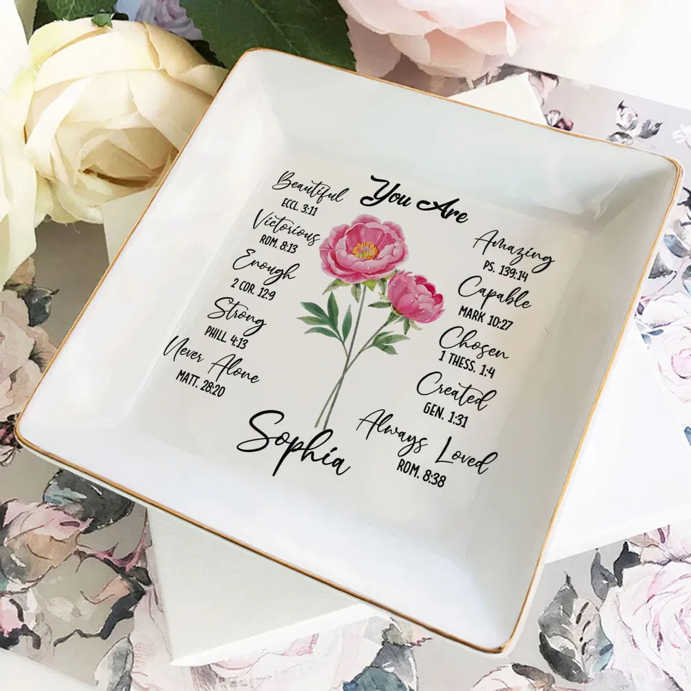You Are Ceramic Jewelry Dish with Bible Verses – Personalized Christian Gift for Sister or Friend