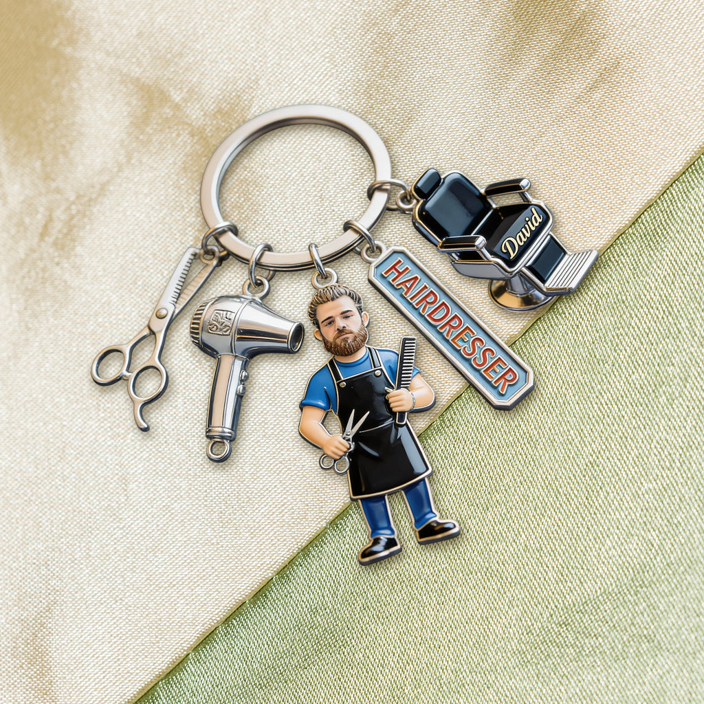 Hairdresser, Barber Custom Any Photo - Personalized Hairdresser Premium Keychain With Charms