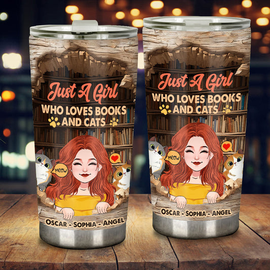 Love Books And Cats - Personalized Book Tumbler