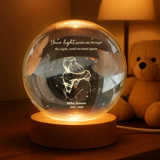 Personalized Globe Lamp Night Light for Memorial Keepsake, Couple Hugging Starry Design, Unique Sympathy Gift