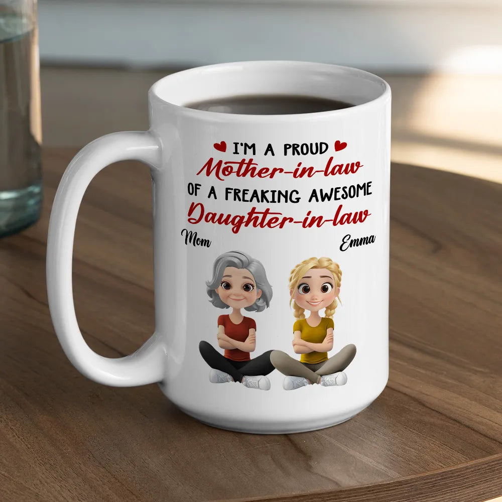 Ceramic Mug with Funny Mother-in-Law Daughter-in-Law Quote, Personalized Cute Cartoon Design, Thoughtful Gift