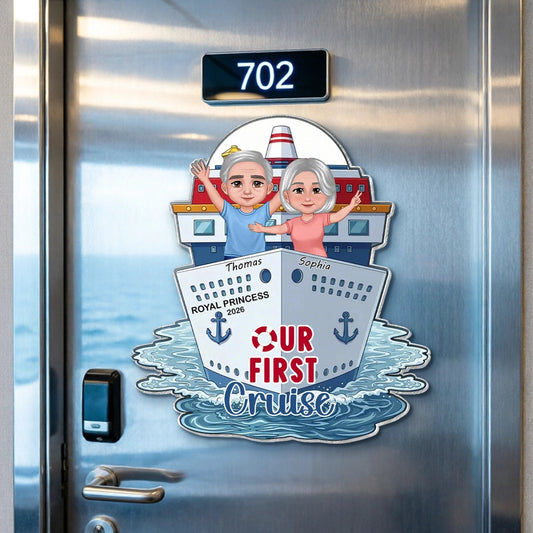 Our First Cruise Acrylic Magnet, Personalized Cruise Ship Door Magnet for a Couple, Sweet Vacation Memory Gift