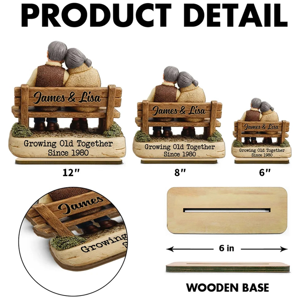 Personalized 2-Layer Wooden Plaque with Cuddling Couple on a Bench, Unique Gift for Couples, Sweet Home Display