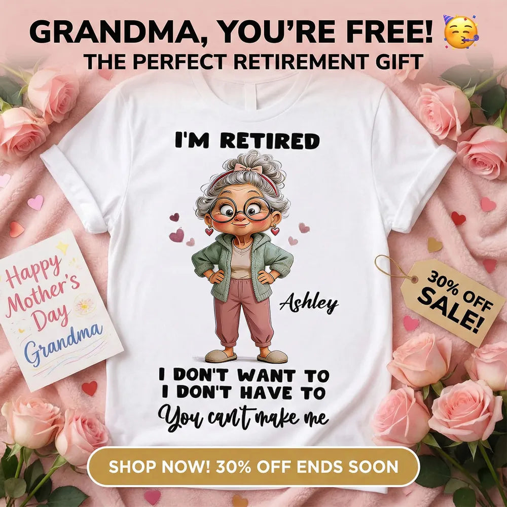 Personalized I'm Retired Classic Tee with Cute Grandma Cartoon Funny Gift for Mom or Grandma