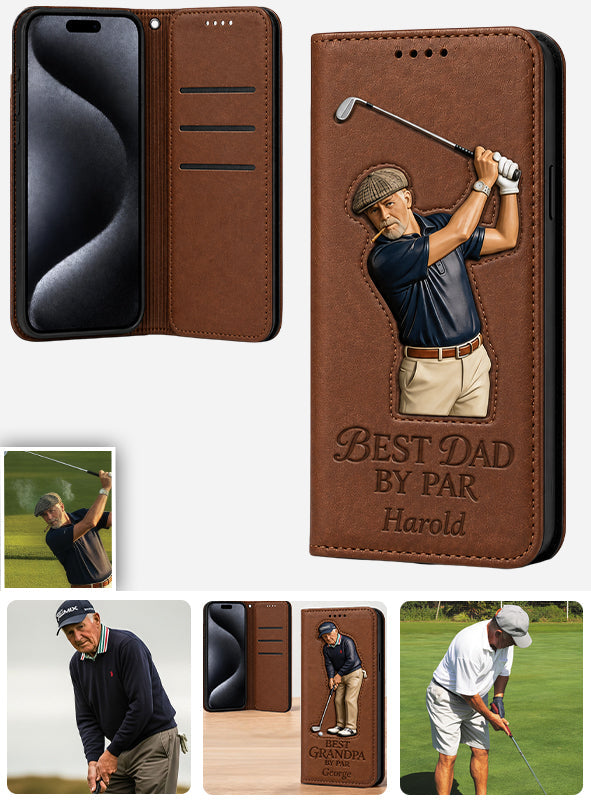 Best Dad By Par - Personalized Father Wallet Phone Case With Strap