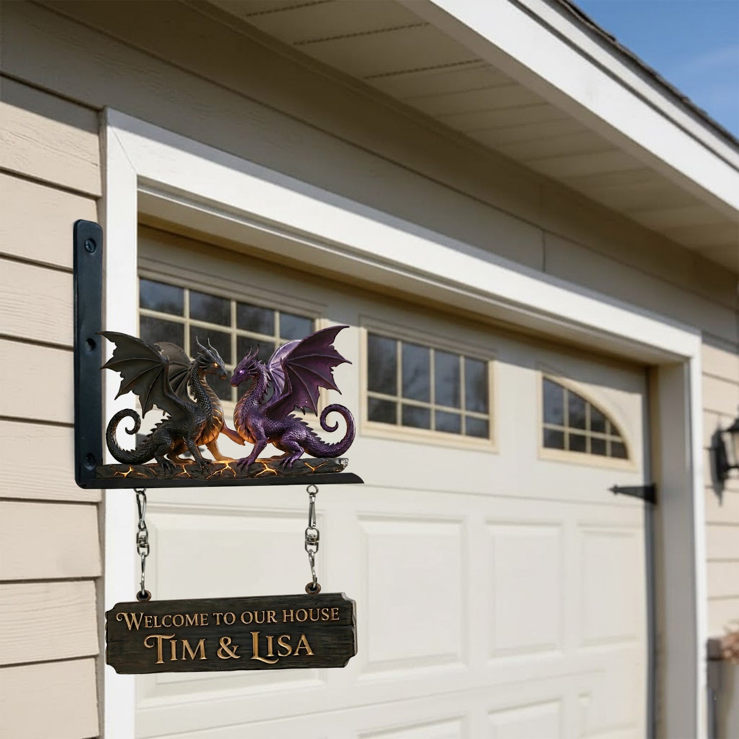 Dragon Couple Welcome Sign - Personalized Dragon Wooden Wall Mount Sign