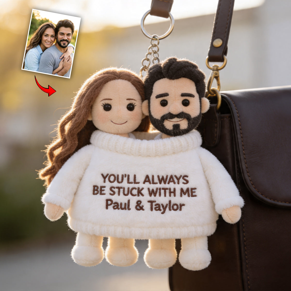 Always Stuck With Me - Personalized Couple Plush Keychain
