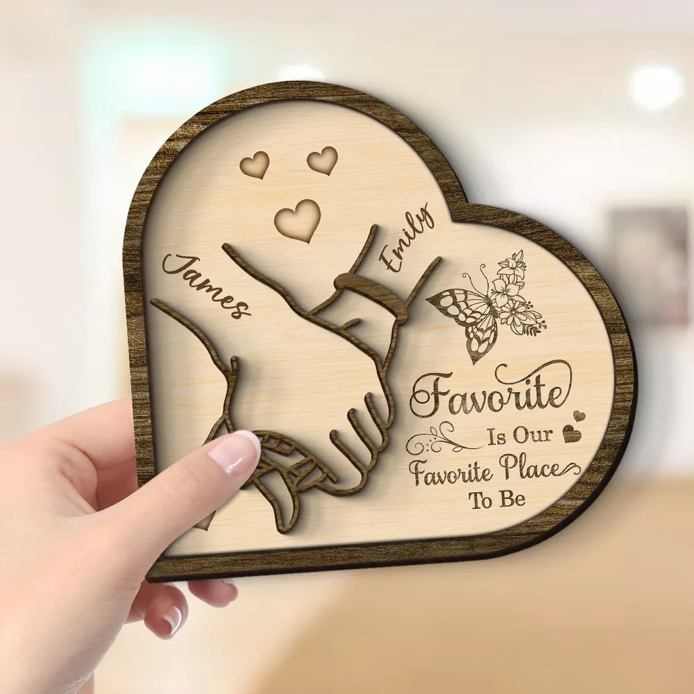 Personalized 2-Layer Wooden Plaque with Holding Hands and Heart Quote for Couples, Unique Romantic Gift for Him or Her