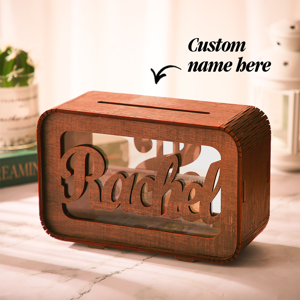 Personalized Name Rectangular Wooden Piggy Bank