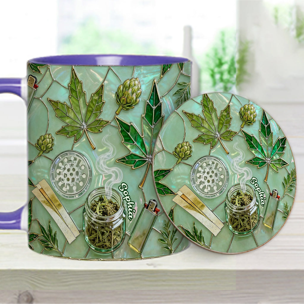 Green Magic Leaf - Personalized Weed Accent Mug & Coaster