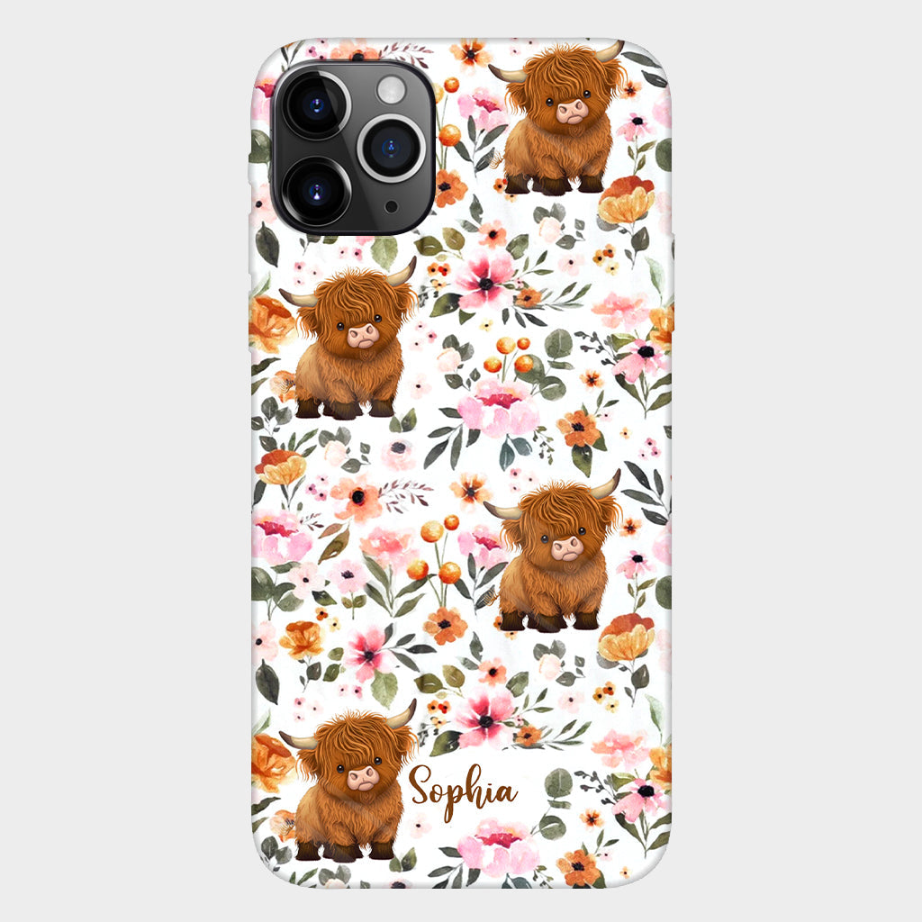 Floral Highland Cow - Personalized Highland Cow Full Print Phone Case