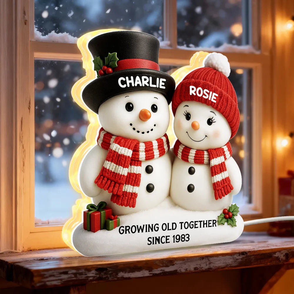 Acrylic Light Box Snowman Couple - Growing Old Together, Warm Glow Christmas Decor, Creative Personalized Gift for Couples