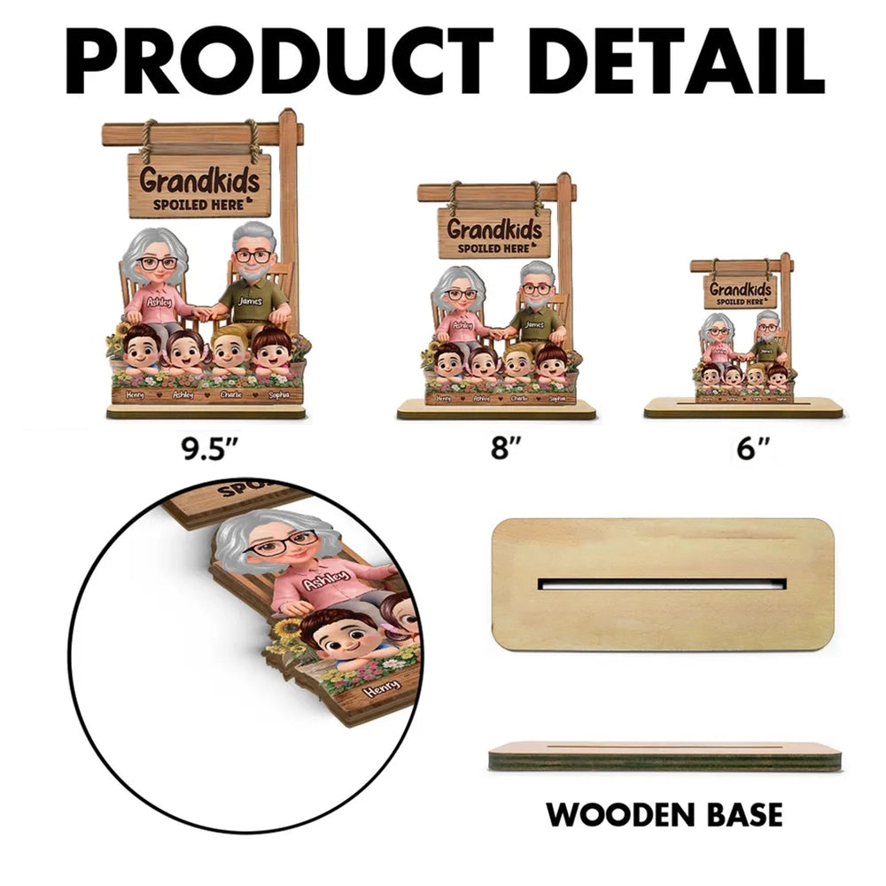 2-Layer Wooden Plaque for Grandma - Grandkids Spoiled Here Sign with Sweet Grandparent Scene - Creative Gift